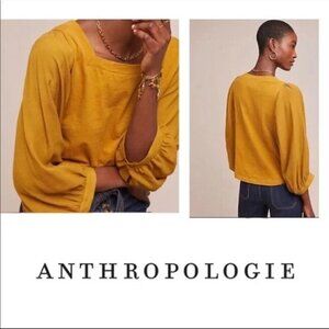 Anthropologie Akemi + Kin Decker Mustard Yellow Gold Balloon Sleeve Top Size S